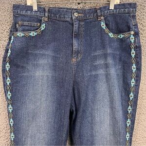Vtg Ralph Lauren Jeans Sz 16W Blue Turquoise Beaded Aztec Southwestern Western
